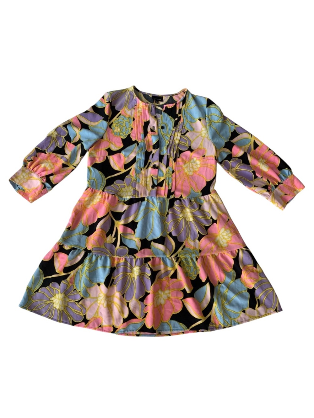 Who What Wear Bright Floral Babydoll Long Sleeve Dress with Pockets Size XS